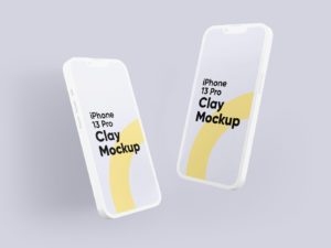 Two Floating iPhone 13 Pro Clay Mockups