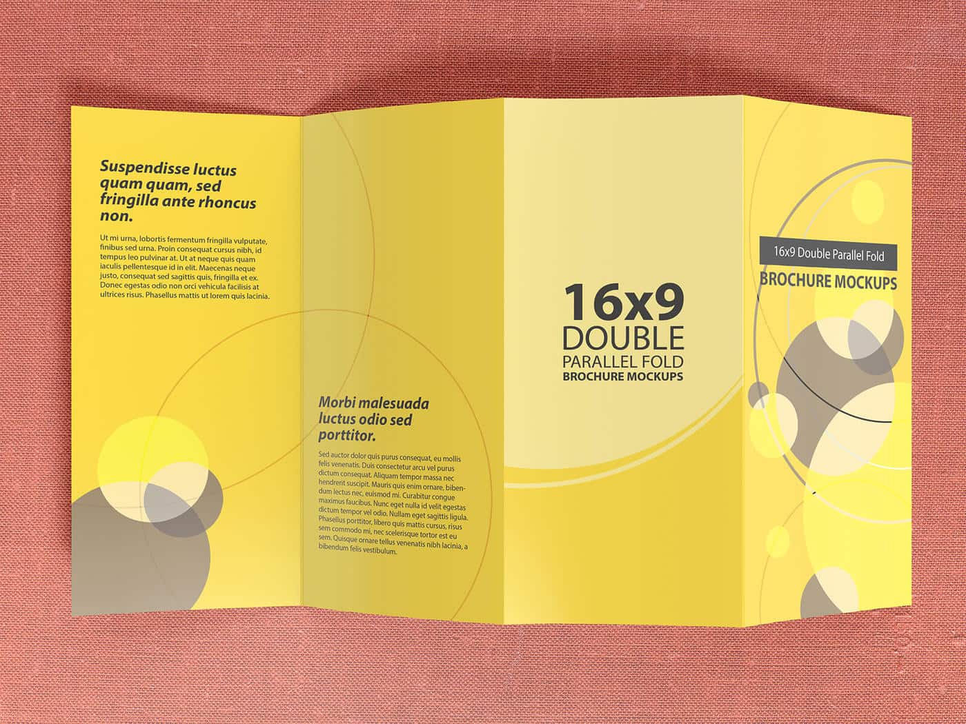 16x9 Double Parallel Fold Brochure Mockups