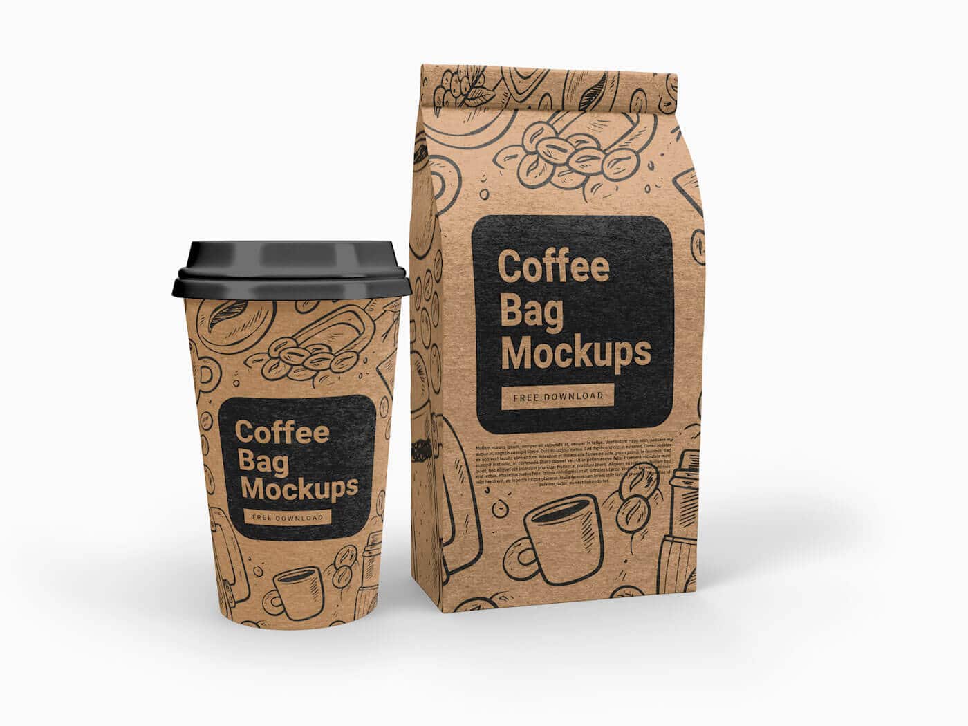 Cup and Coffee Bag Free Mockups 