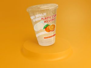 Flat Lid Disposable Transparent Plastic Cup Mockups