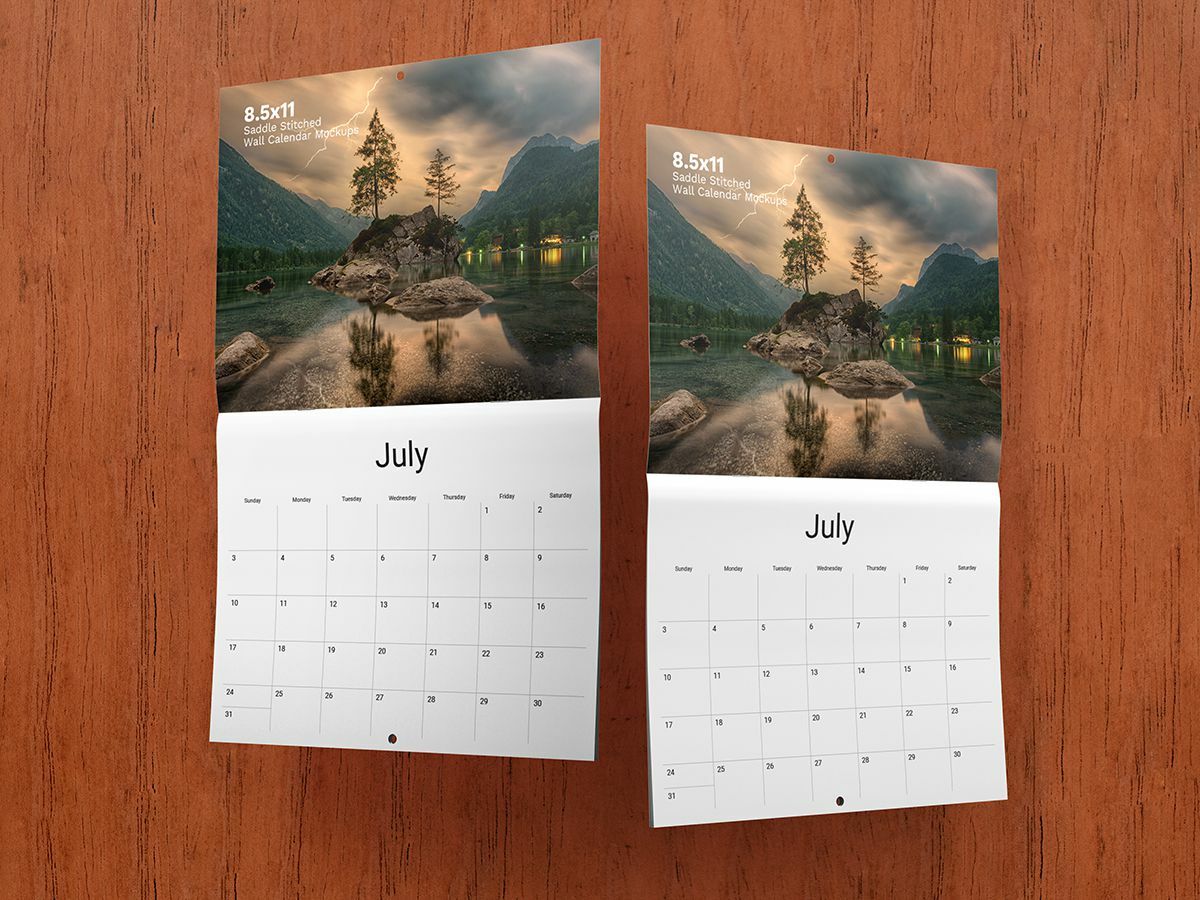 8.5×11 Saddle Stitched Wall Calendar Mockups
