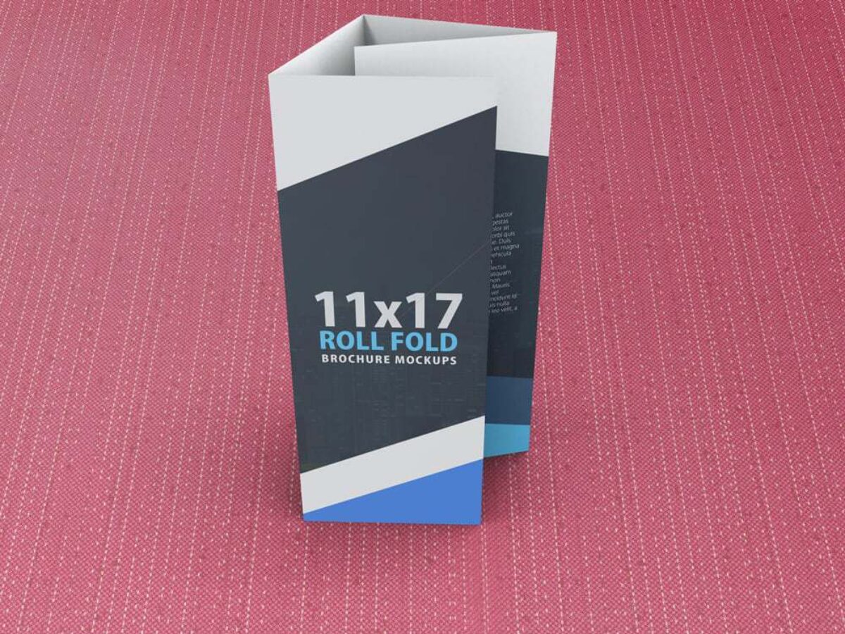  11×17 Four Panel Roll Fold Brochure Mockup 
