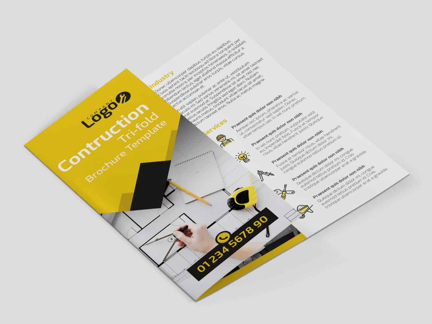  Customizable PSD Construction Trifold Brochure Template 