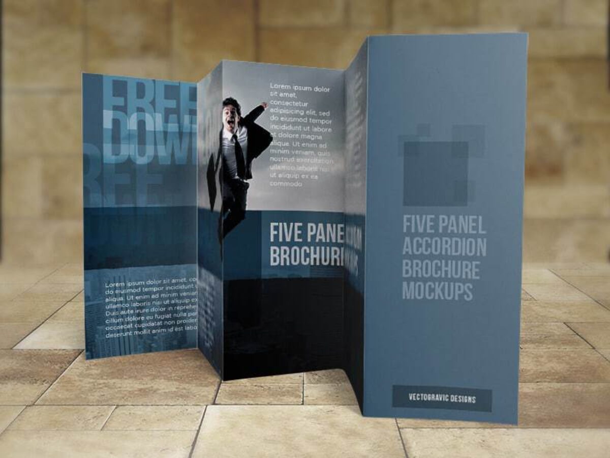 8.5×14 Five panel accordion brochure mockups 