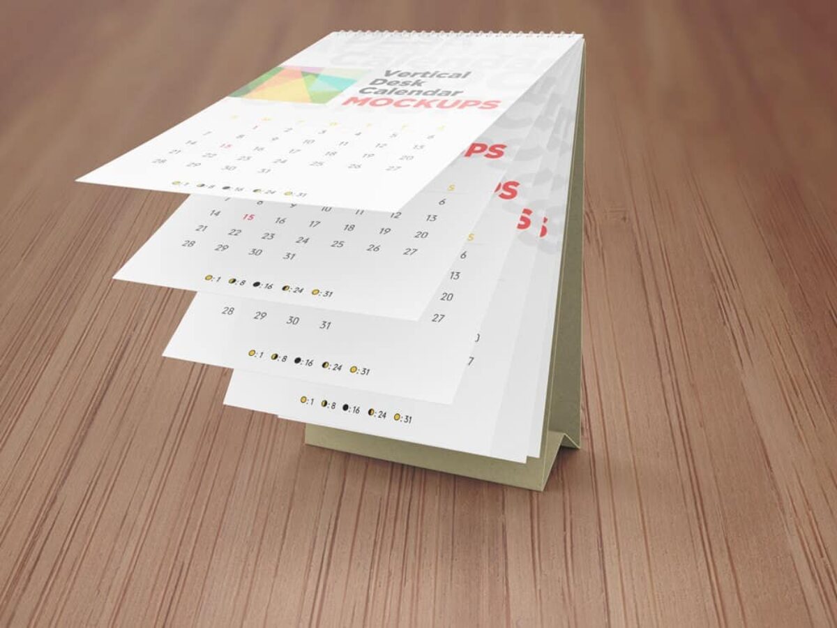  Realistic Vertical Desk Calendar Mockups 