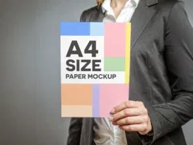Free Business Woman Holding A4 Paper Mockup